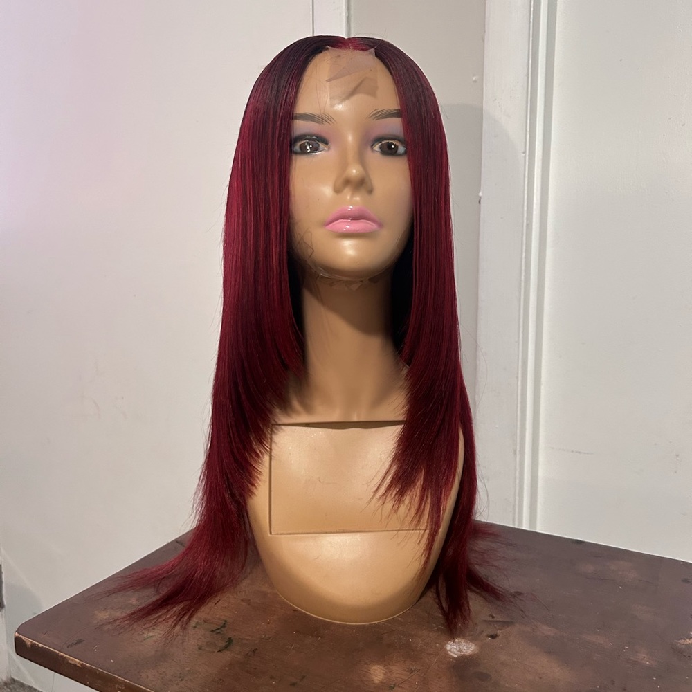 Human Hair Wig 16” , custom colored Red (using colors Wild cherry and Burgundy)